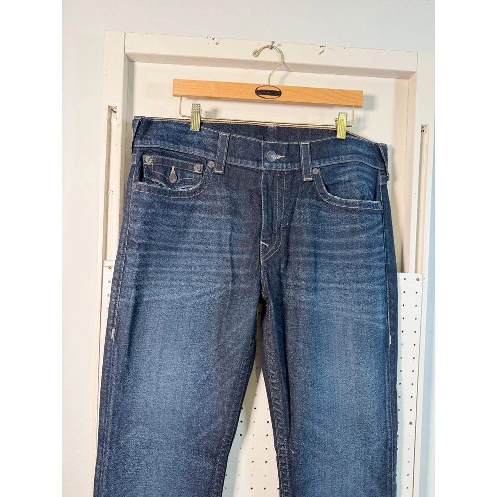 True Religion Ricky Relaxed Straight Jeans Mens Blue Denim Stretch Mid Rise - 36